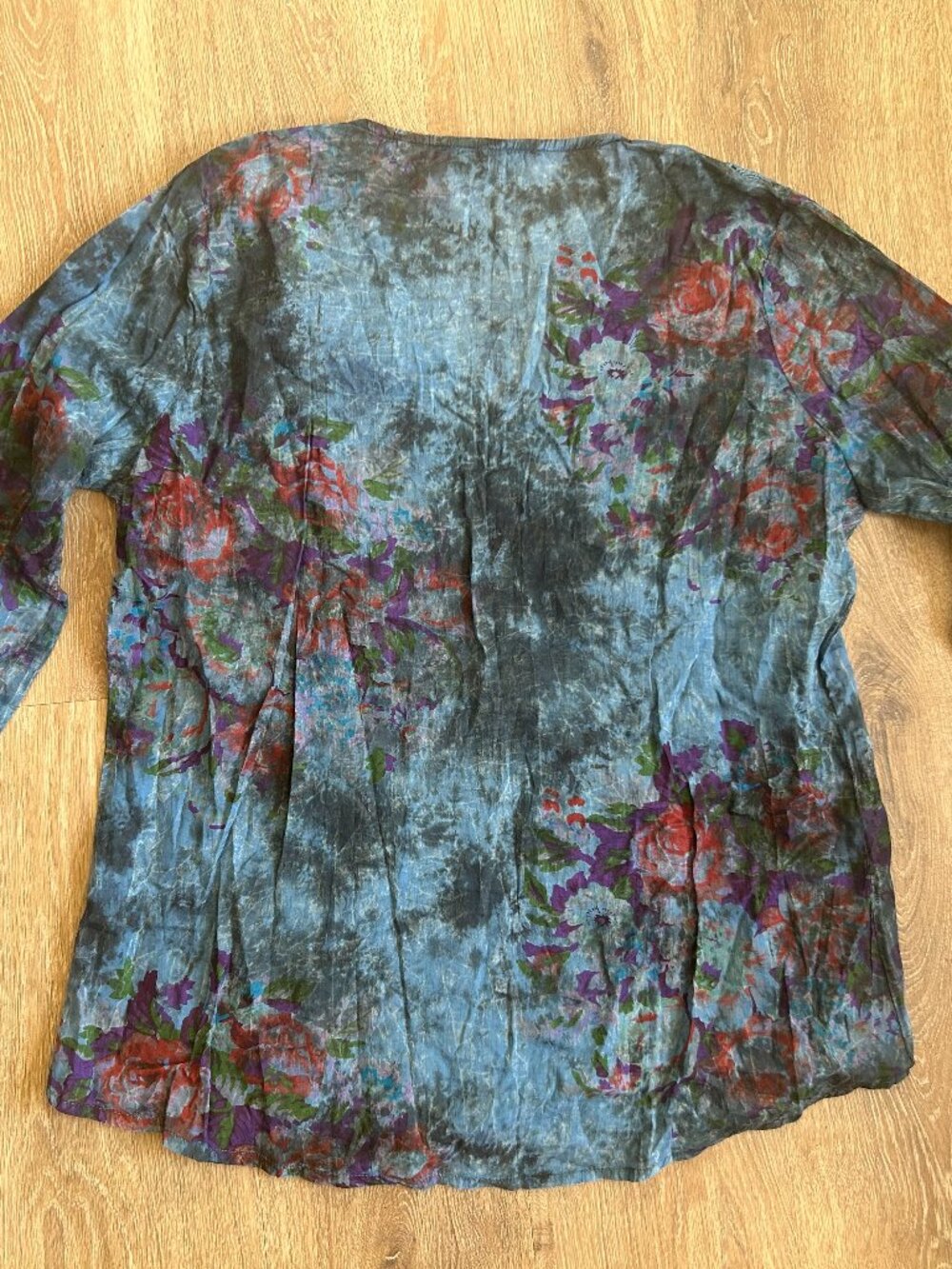 Vintage Goa Embroidered Floral Boho Peasant Blouse Blue Size Large - Picture 5 of 5